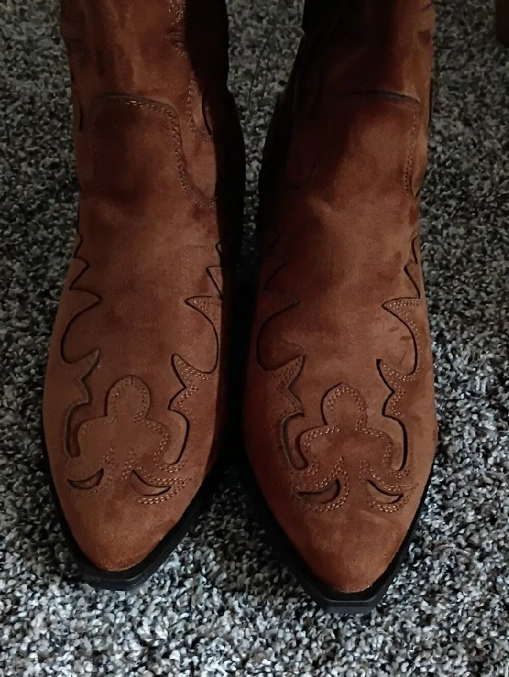 Women's Tan Suede Western Heeled Boots - Picture 2 of 7